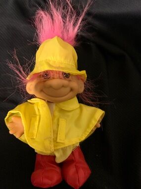Vintage Troll Doll Yellow Raincoat